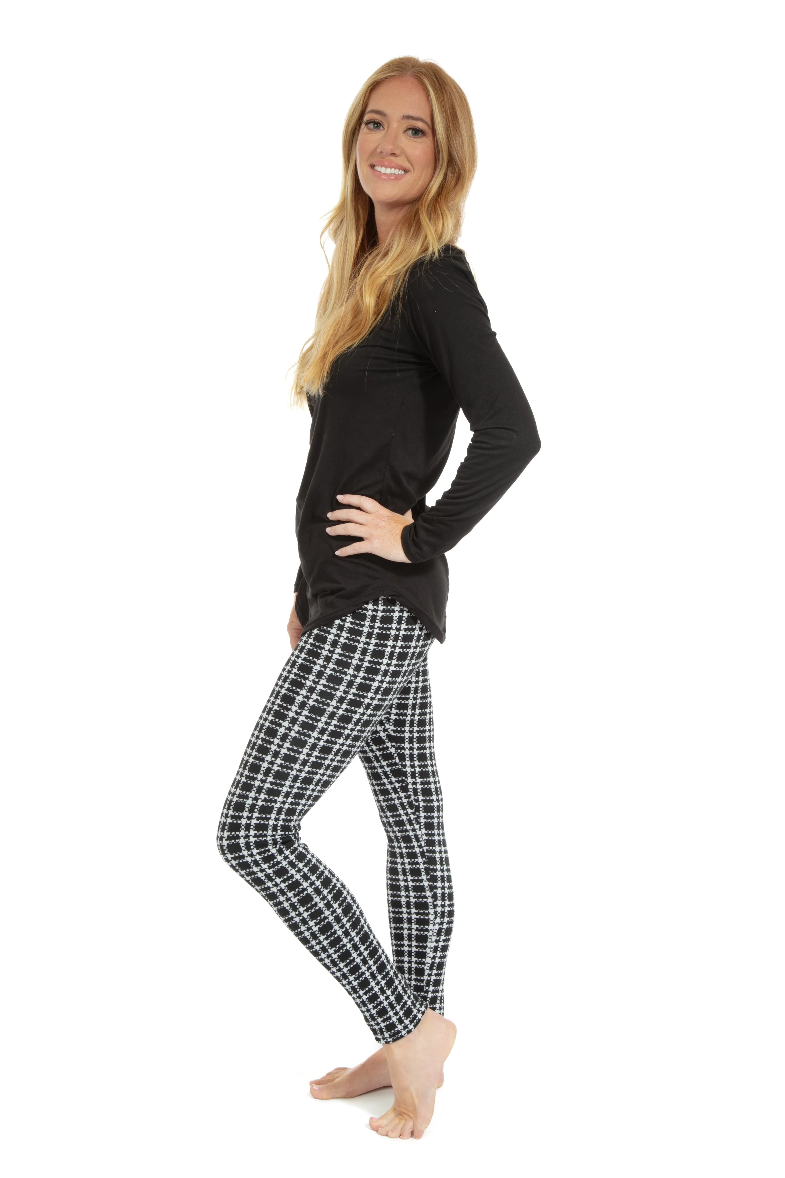 B&W Plaid Checks - Cozy Lined Leggings - Image 3