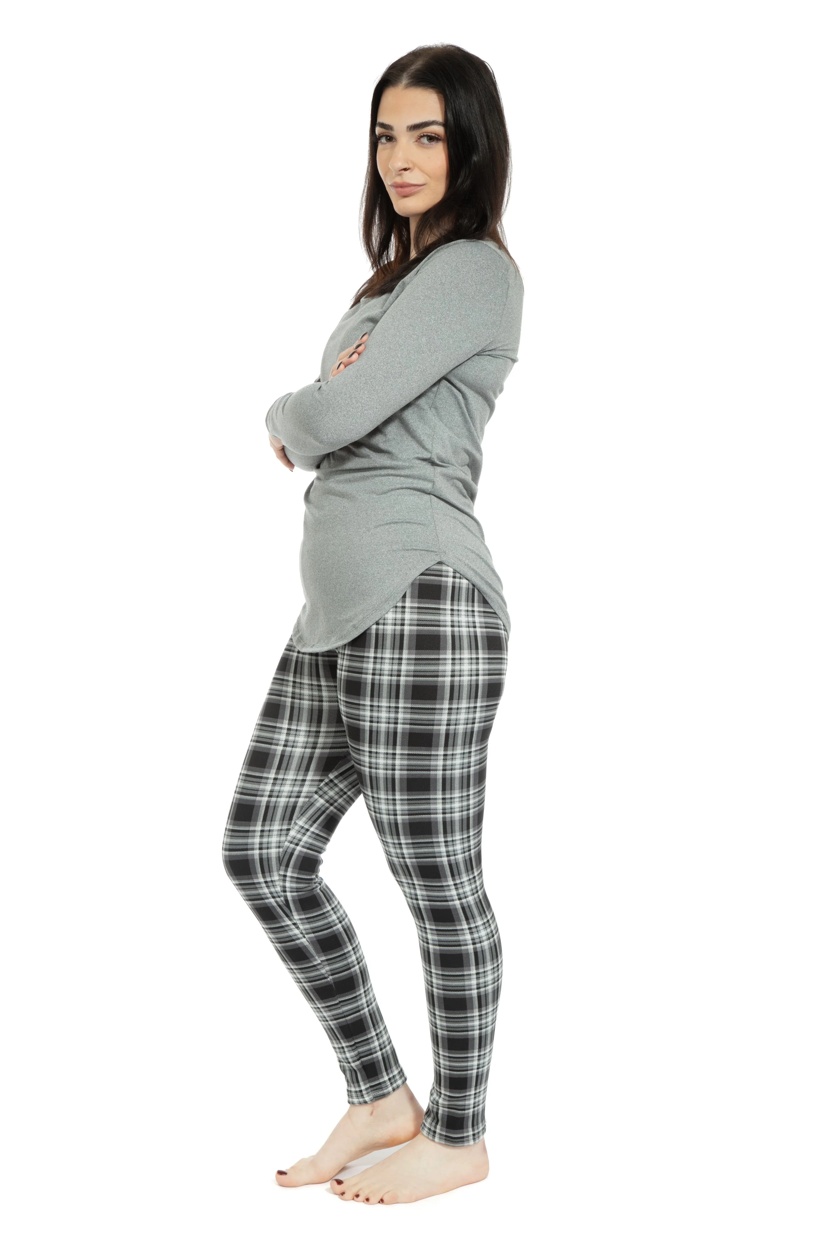 Black & White Tartan - Cozy Lined Leggings - Image 3