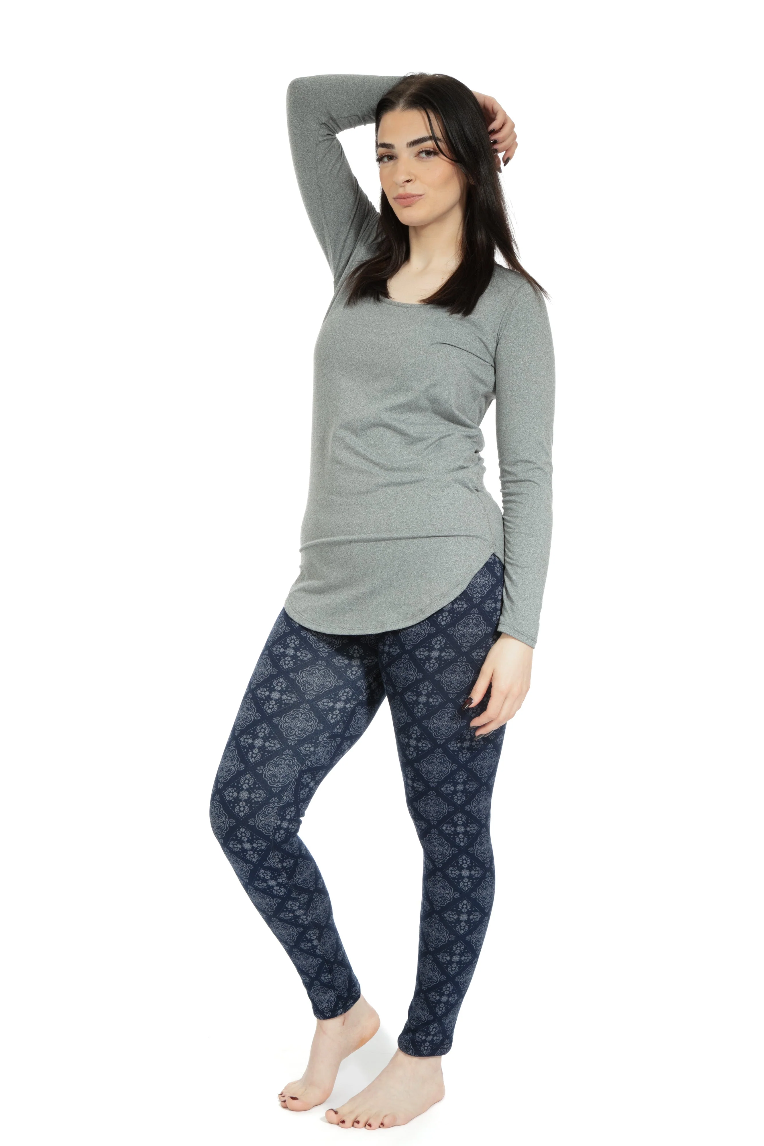 Navy Damask - Cozy Lined Leggings - Image 2
