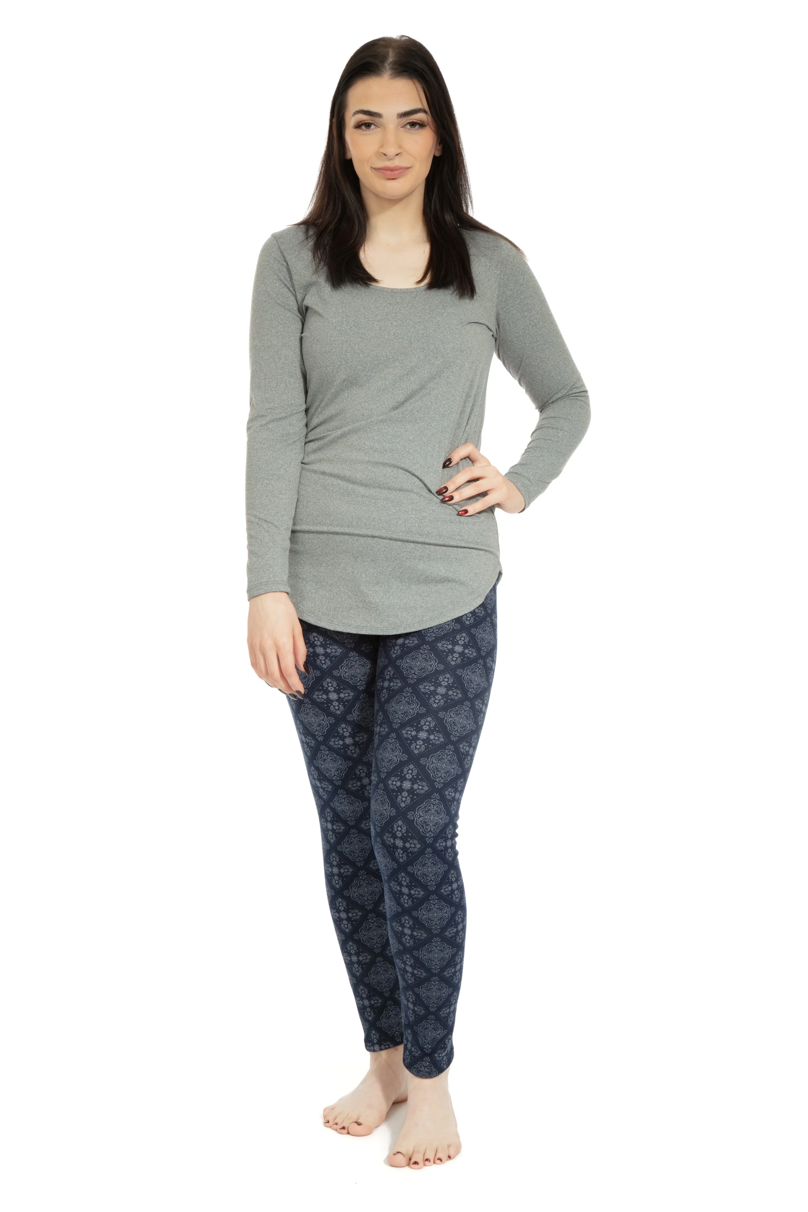 Navy Damask - Cozy Lined Leggings - Image 3