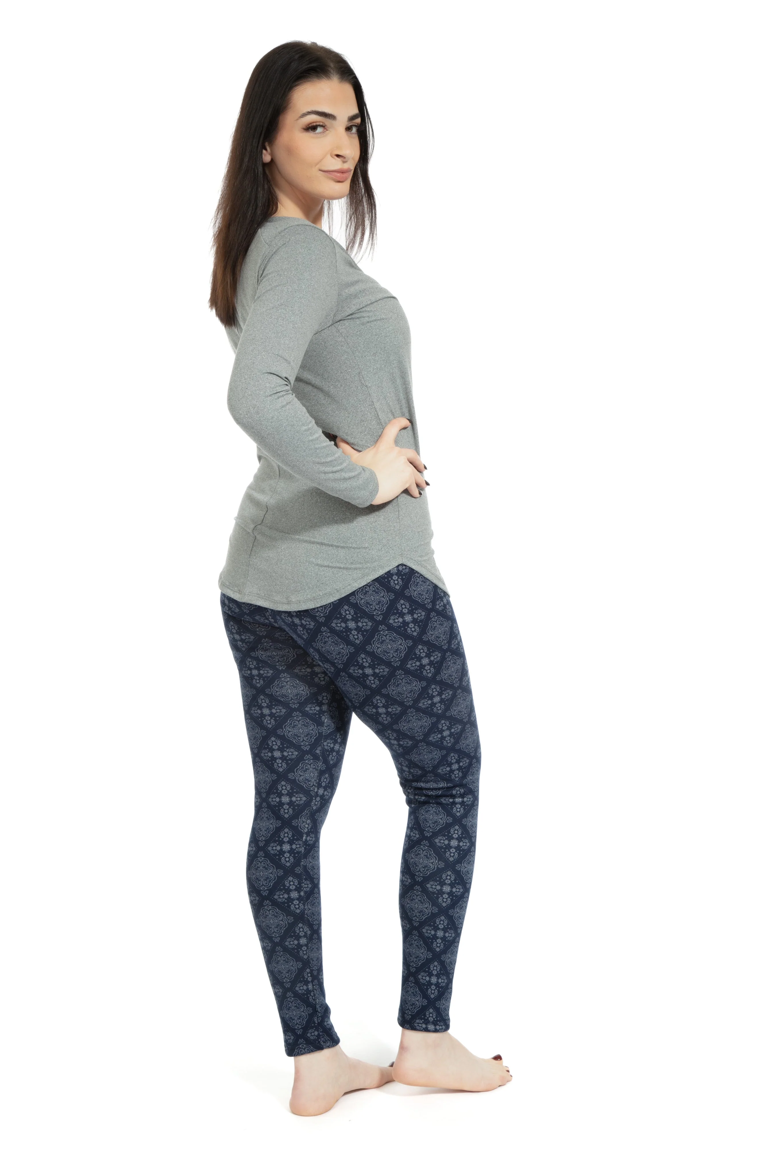 Navy Damask - Cozy Lined Leggings - Image 7