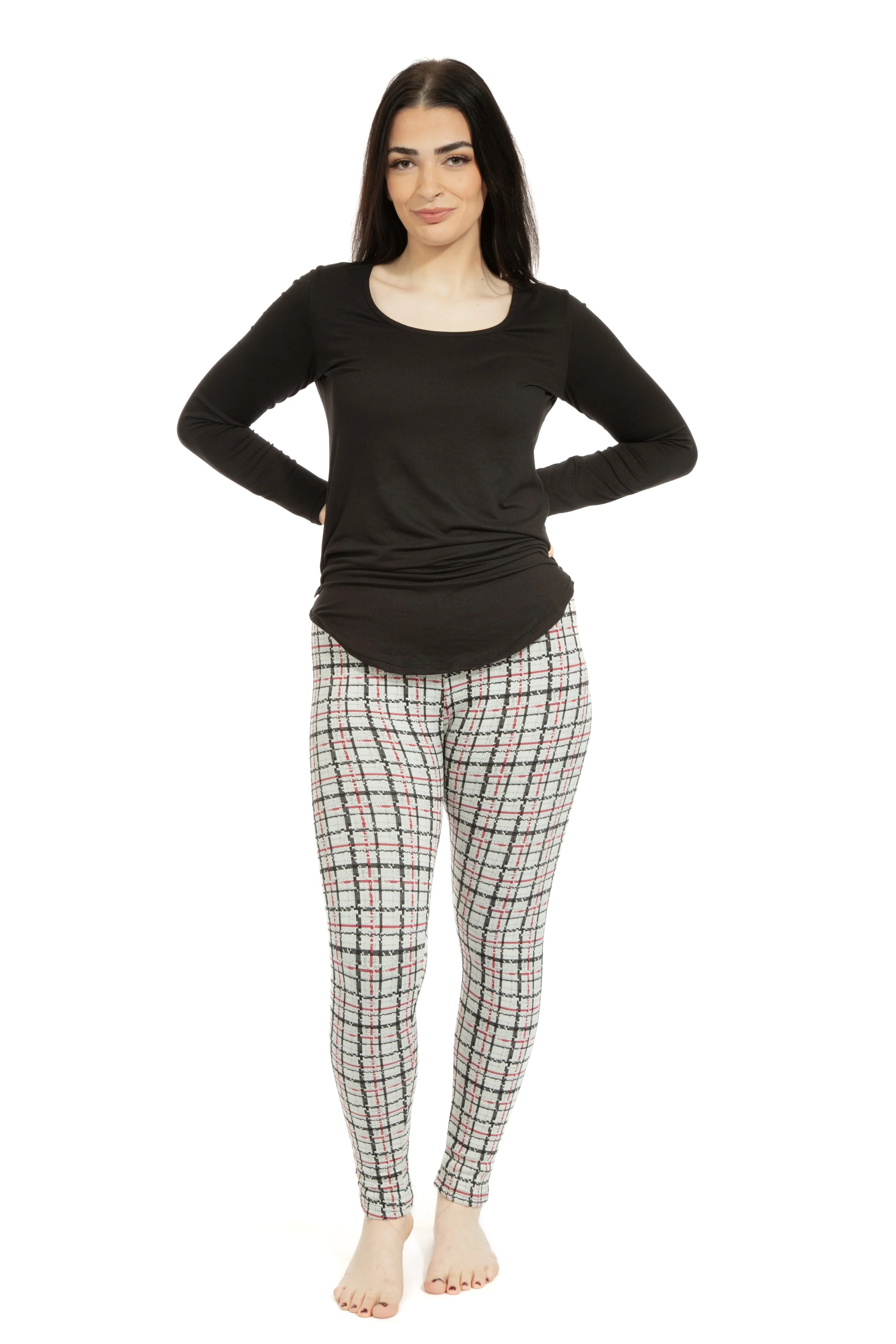 Light Gray Tartan - Cozy Lined Leggings - Image 2