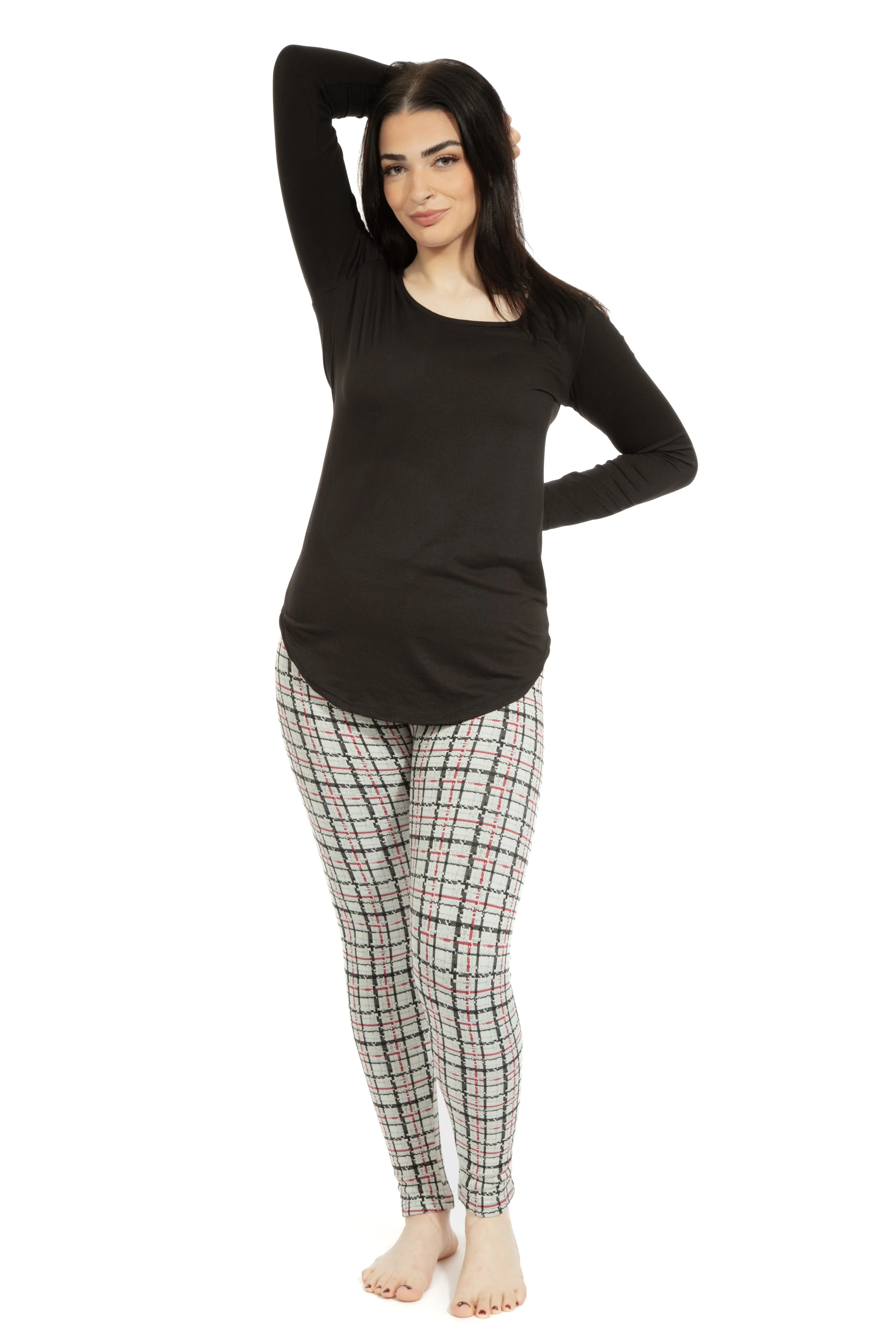 Light Gray Tartan - Cozy Lined Leggings - Image 4