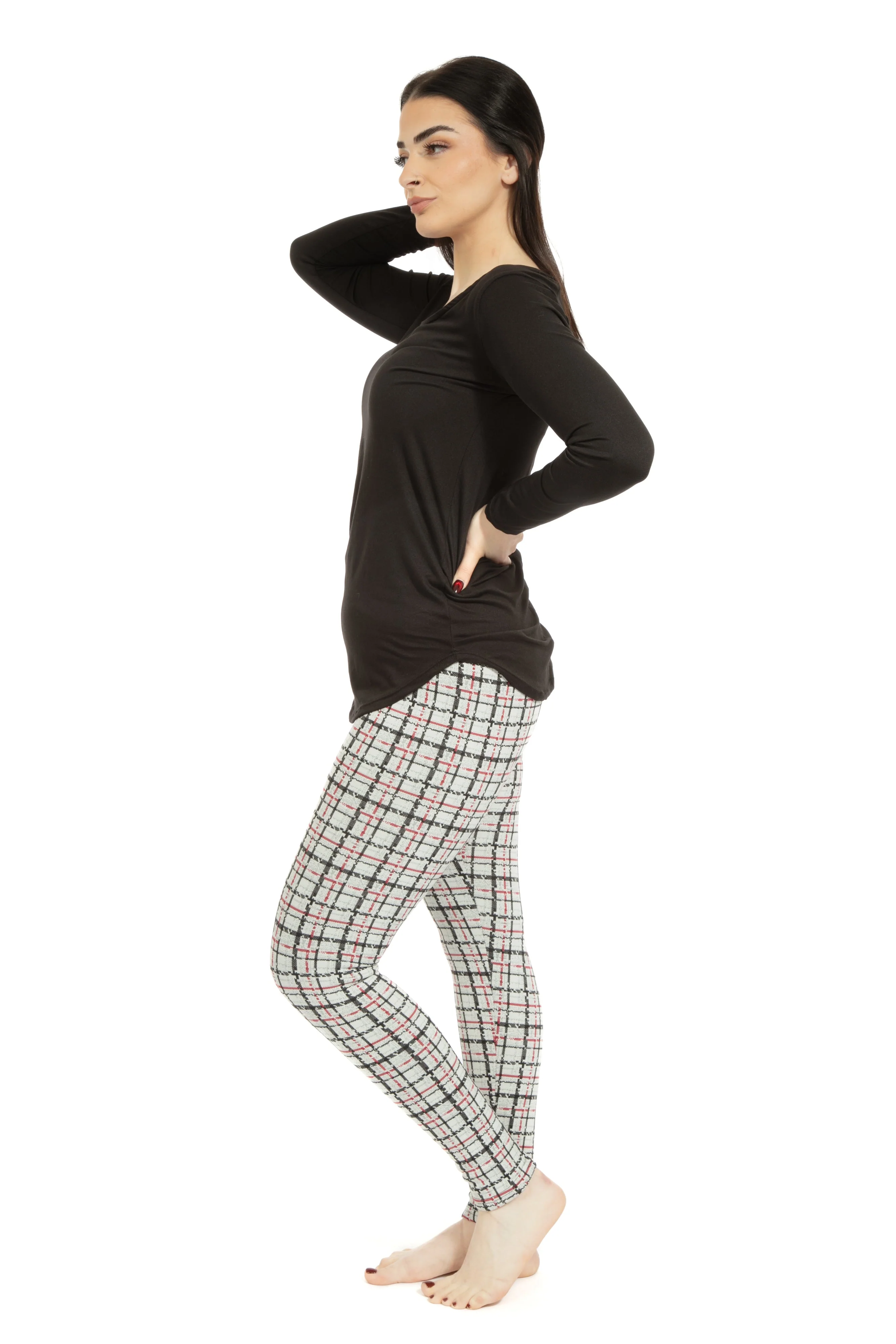 Light Gray Tartan - Cozy Lined Leggings - Image 6