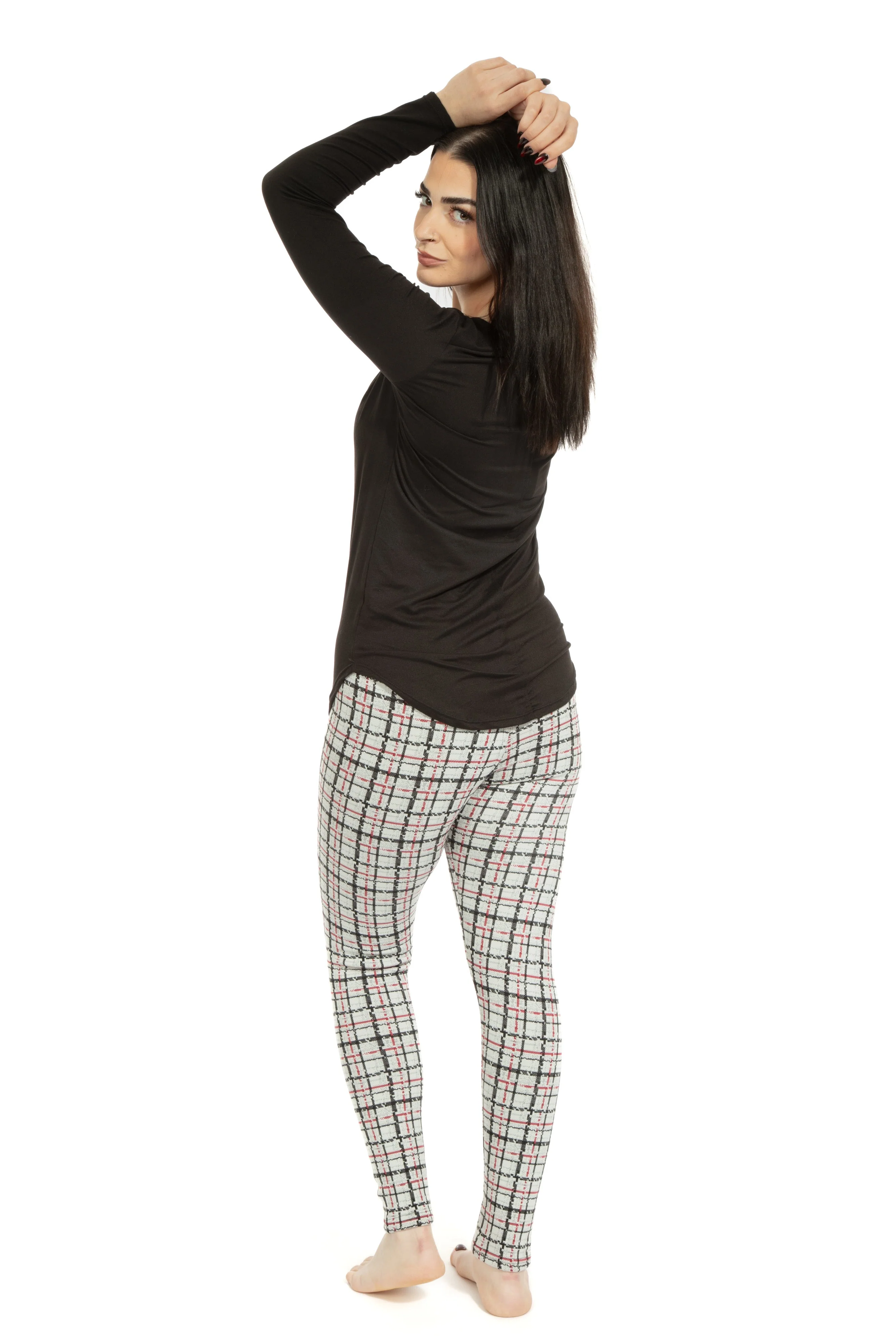 Light Gray Tartan - Cozy Lined Leggings - Image 7