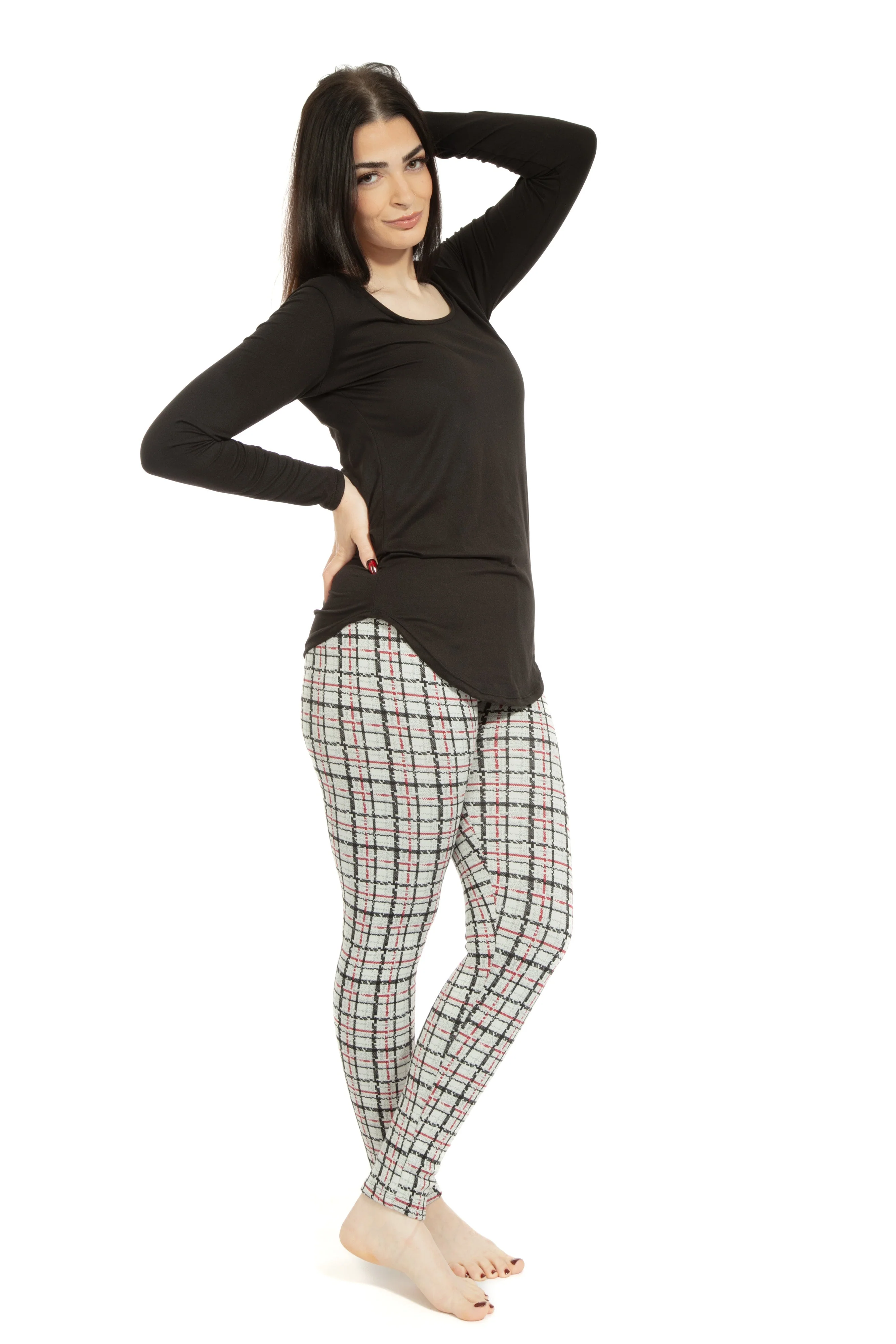 Light Gray Tartan - Cozy Lined Leggings - Image 8